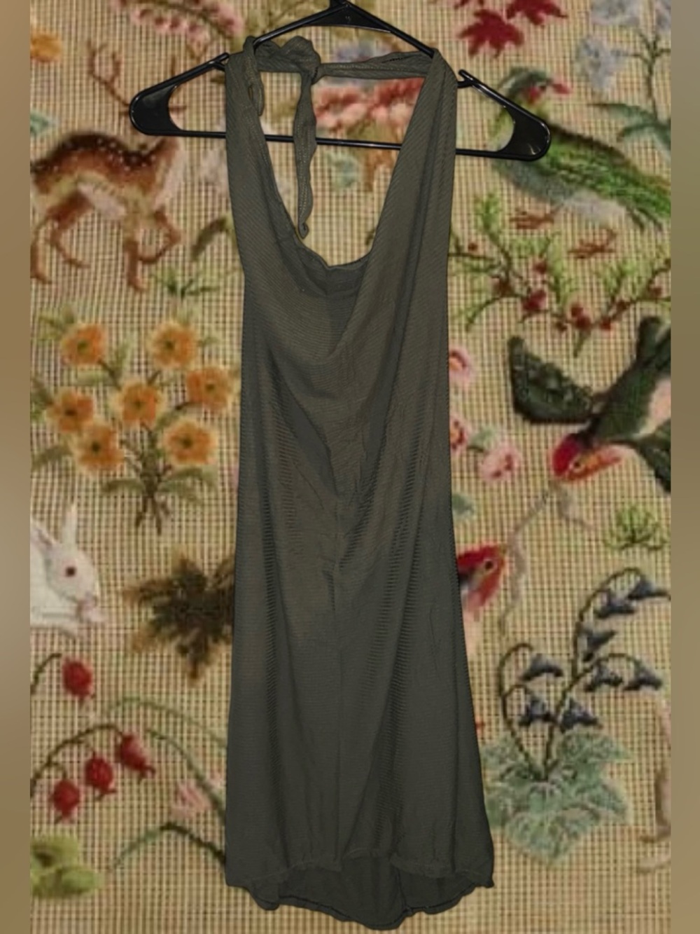 Women’s Green Handmade Halter Tie midi dress